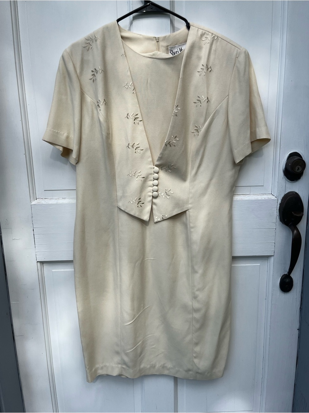 Vintage Sheri Martin Cream Embroidered Work Dress